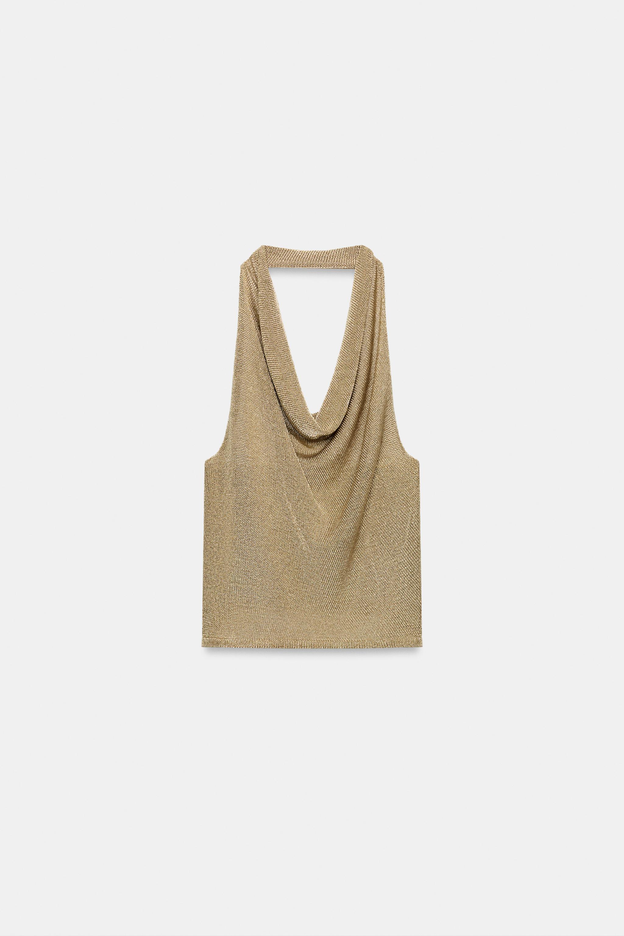 METALLIC THREAD HALTER KNIT TOP